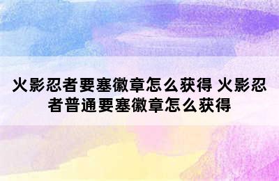 火影忍者要塞徽章怎么获得 火影忍者普通要塞徽章怎么获得